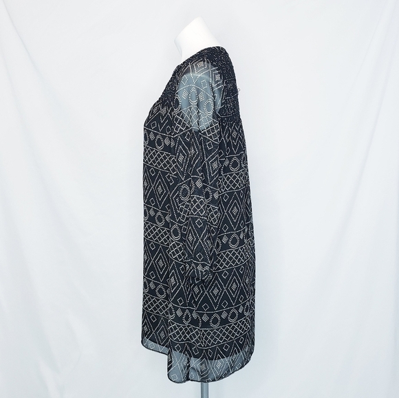 *Last Chance* Madewell Smocked Tunic Dress Sheer Long Sleeves Boho Aztec - Picture 6 of 11